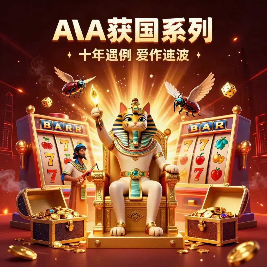 Pharaoh cat on a golden throne with scribe, scarabs, and bursting slot treasure.